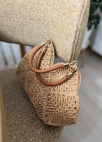 Hasır Nakışlı Örgü Bohem Kadın Çanta - Görsel 2