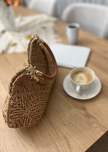 Hasır Nakışlı Örgü Bohem Kadın Çanta - Görsel 3