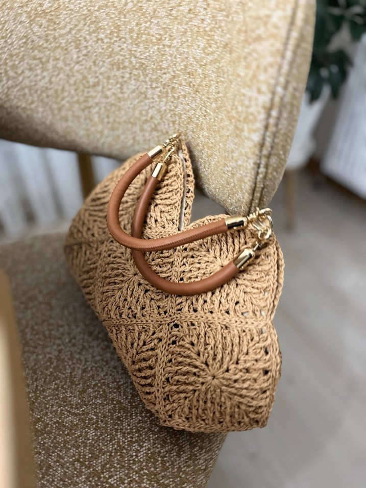 Hasır Nakışlı Örgü Bohem Kadın Çanta - Görsel 2