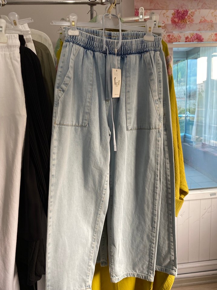 Kadın Mavi Bağcıklı Loose Fit Denim Pantolon - Görsel 2