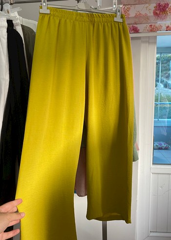 Sarı Midi Salaş Kadın Kumaş Pantolon takım tunik - Görsel 2