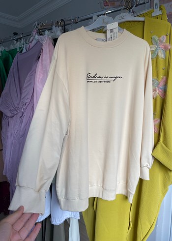 Beyaz Baskılı Pamuklu Uzun Kollu Sweatshirt tunik