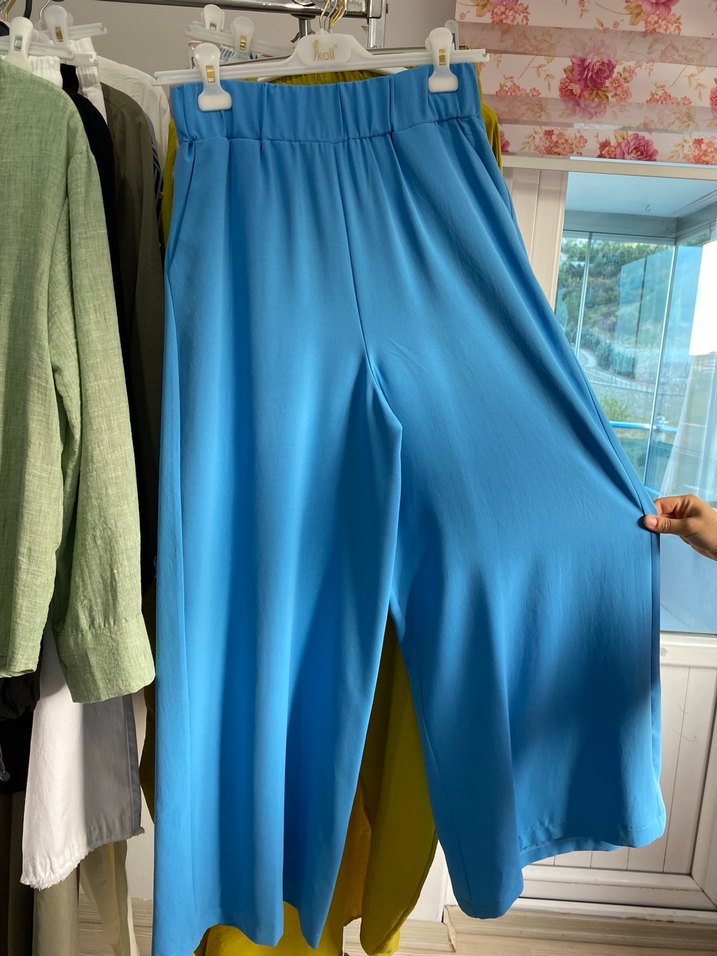 Mavi Beyaz Renk Bloklu Uzun Kollu Tunik pantolon takım - Görsel 2