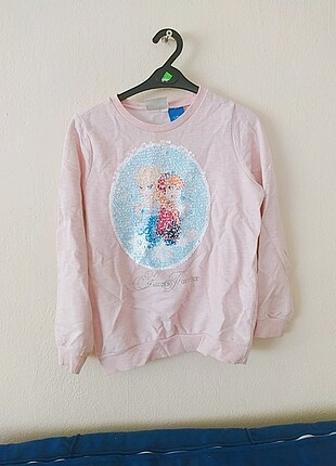 kız çocuk pullu Elsa Anna sweatshirt 
