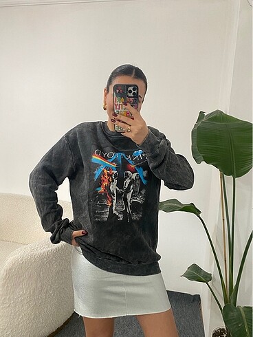 m Beden Oversize Antrasit Yıkamalı Sweatshirt