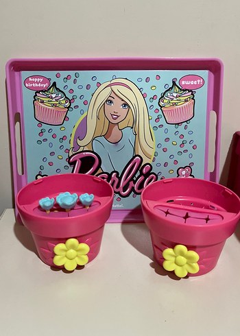 Barbie Temalı Pembe Tepsi Ve Çiçek Saksı Oyuncak - Görsel 4