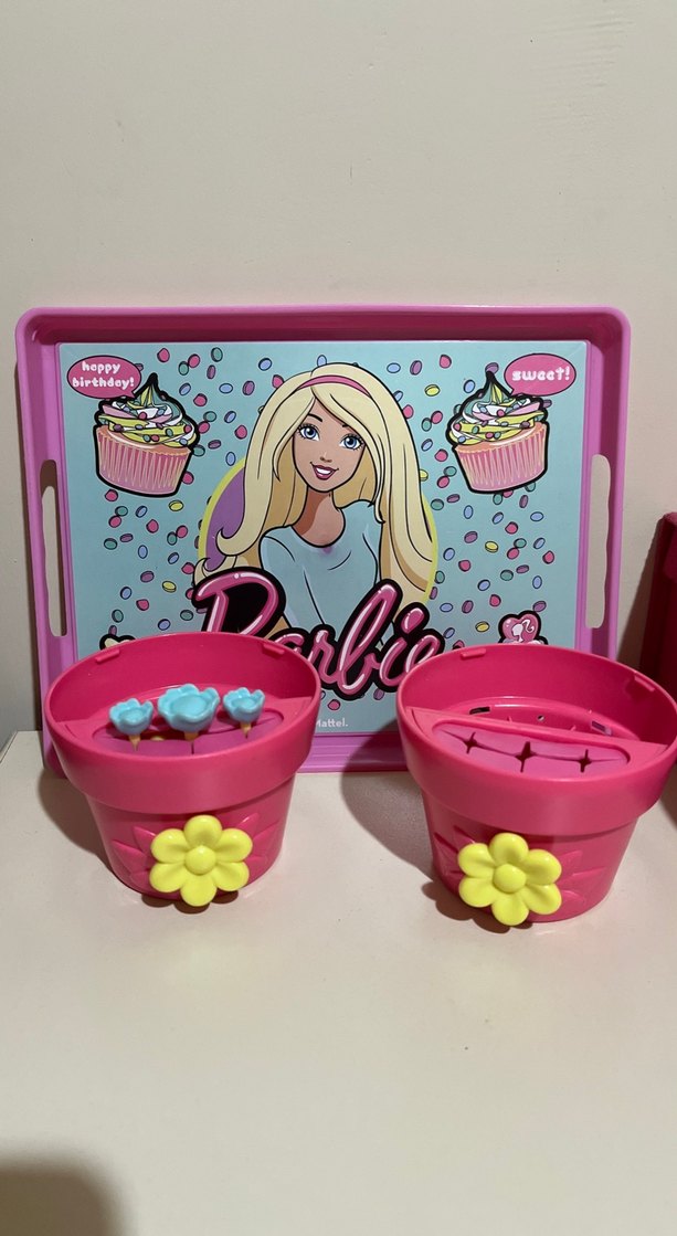 Barbie Temalı Pembe Tepsi Ve Çiçek Saksı Oyuncak - Görsel 4