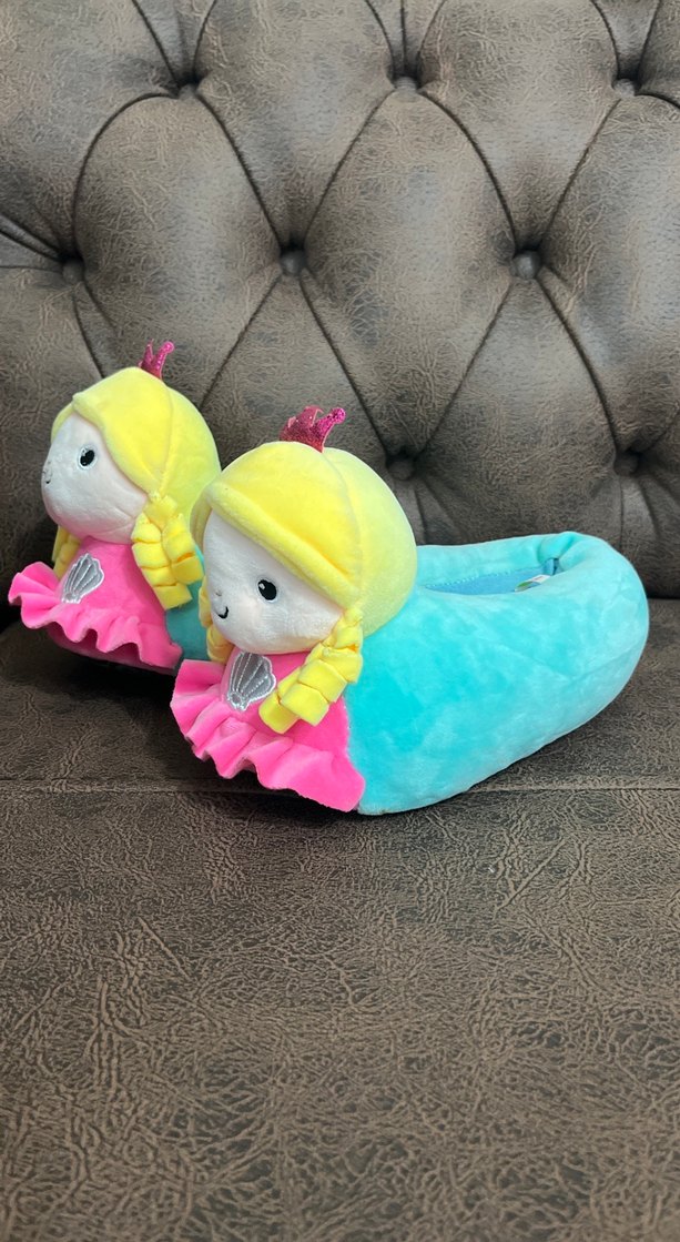 Renkli Nakışlı Kız Çocuk Peluş Terlik - Görsel 2