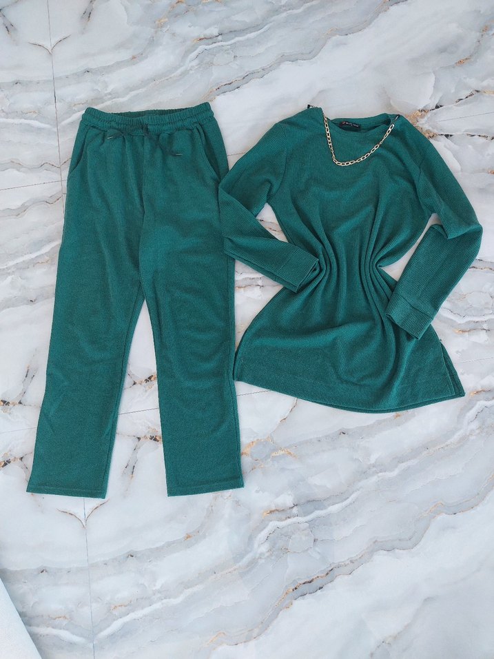 koyu yeşil triko takım - Görsel 2