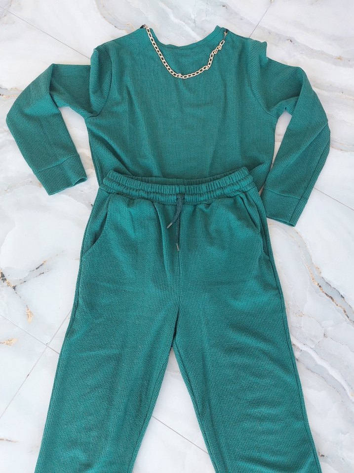 koyu yeşil triko takım - Görsel 5