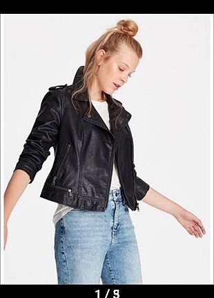 Mavi siyah biker ceket