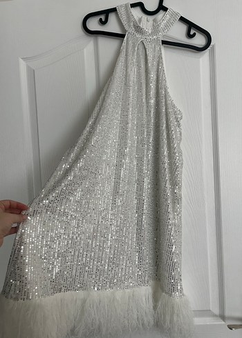 Payetli Beyaz Mini Parti Elbisesi - Görsel 5