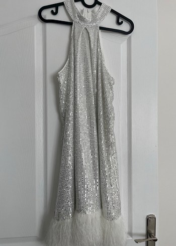 Payetli Beyaz Mini Parti Elbisesi - Görsel 3