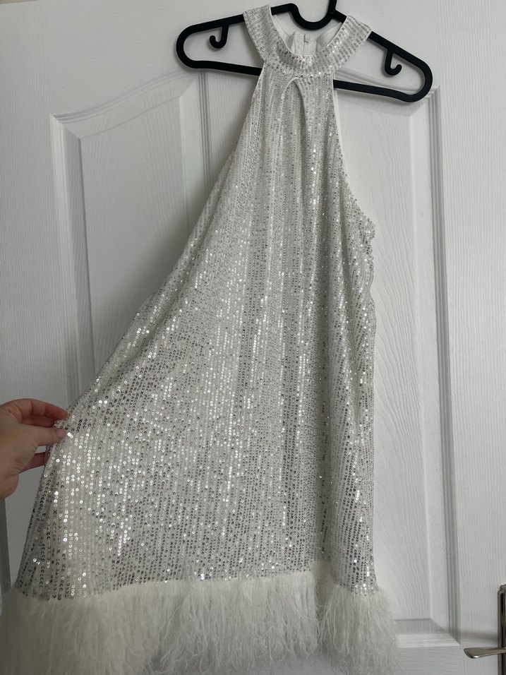 Payetli Beyaz Mini Parti Elbisesi - Görsel 5