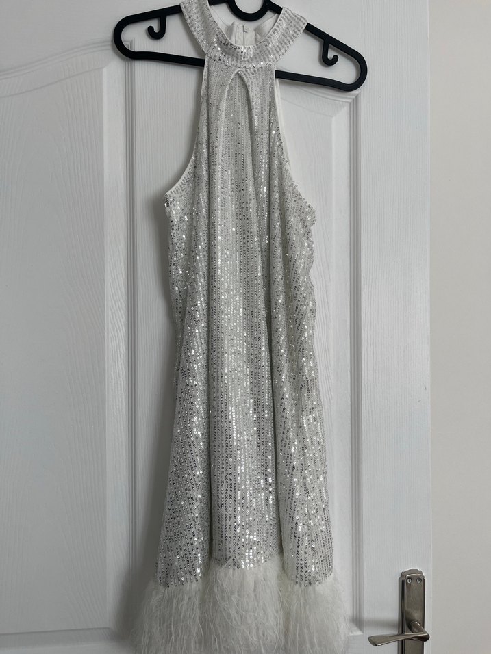 Payetli Beyaz Mini Parti Elbisesi - Görsel 3