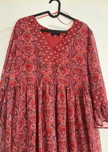 V Yaka Fırfırlı Bohem Midi Elbise - Görsel 3