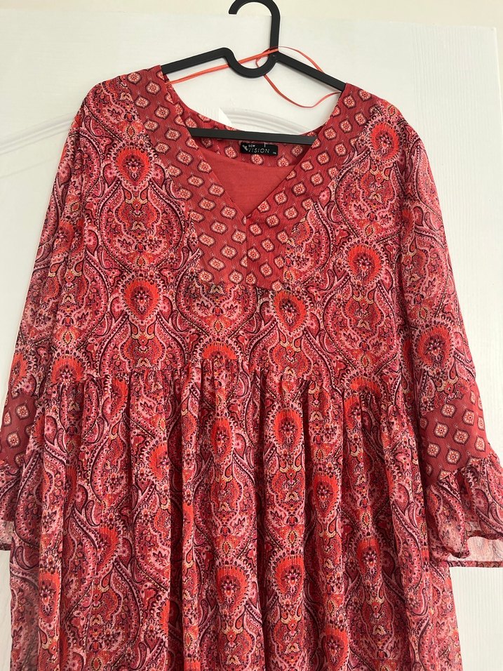 V Yaka Fırfırlı Bohem Midi Elbise - Görsel 3