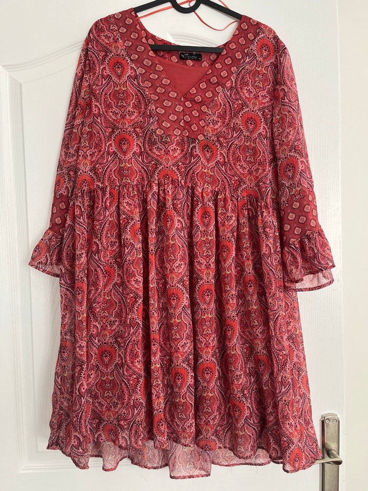 V Yaka Fırfırlı Bohem Midi Elbise - Görsel 4