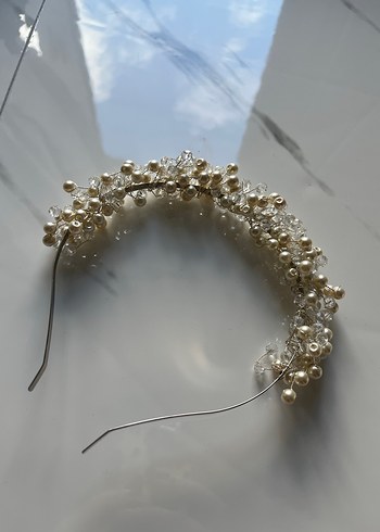 İnci ve Kristal Boncuklu Gelin Tacı - Görsel 3