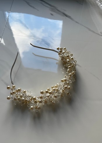 İnci ve Kristal Boncuklu Gelin Tacı - Görsel 4