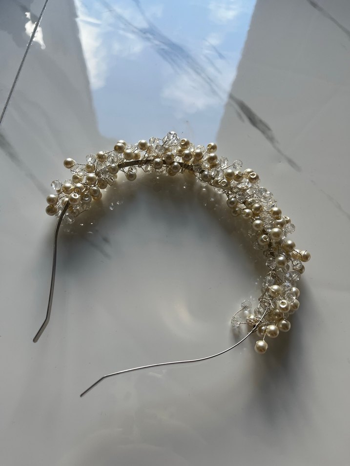 İnci ve Kristal Boncuklu Gelin Tacı - Görsel 3