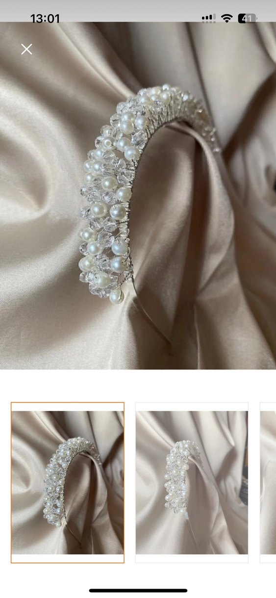 İnci ve Kristal Boncuklu Gelin Tacı - Görsel 2