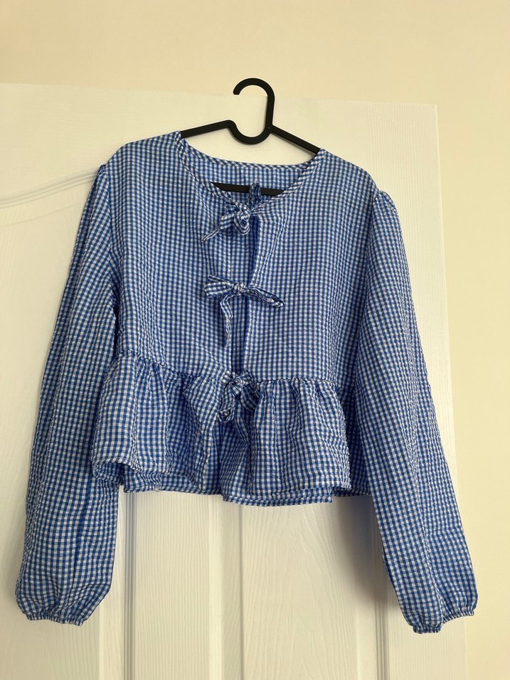 Mavi Pötikareli Uzun Kollu Bluz - Görsel 3