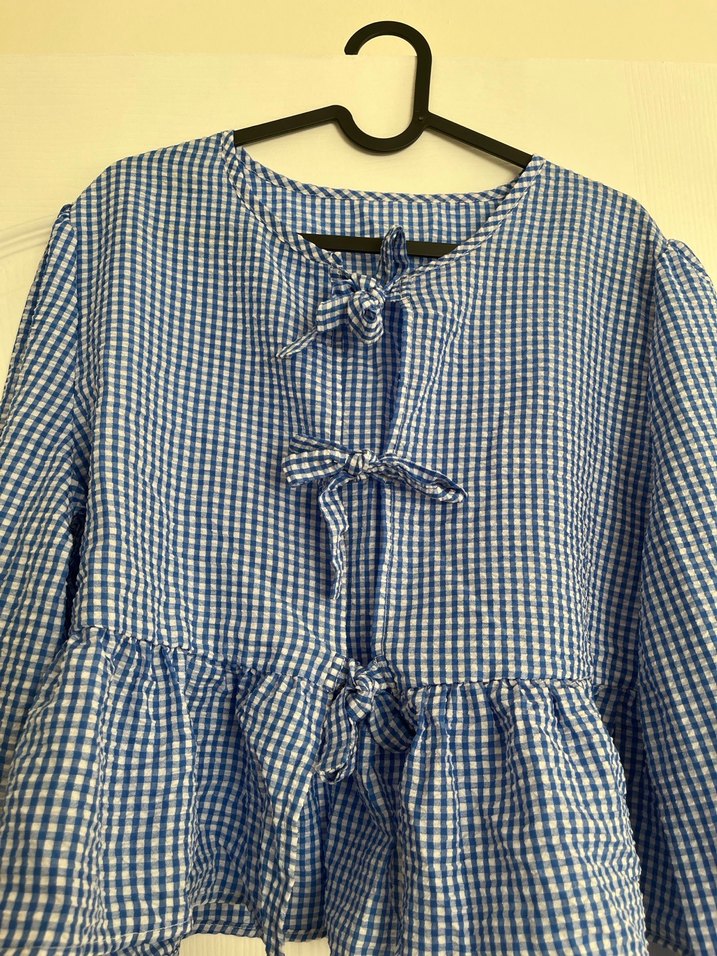 Mavi Pötikareli Uzun Kollu Bluz - Görsel 2