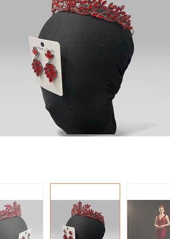 Kırmızı Kına Tacı ve Küpe Seti - Görsel 3