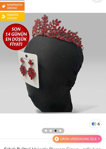 Kırmızı Kına Tacı ve Küpe Seti - Görsel 2