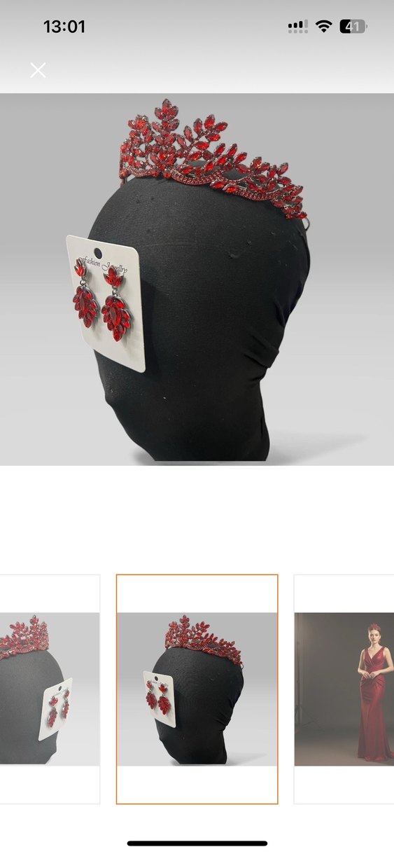 Kırmızı Kına Tacı ve Küpe Seti - Görsel 3