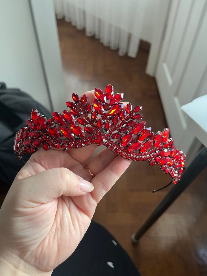 Kırmızı Kına Tacı ve Küpe Seti - Görsel 4