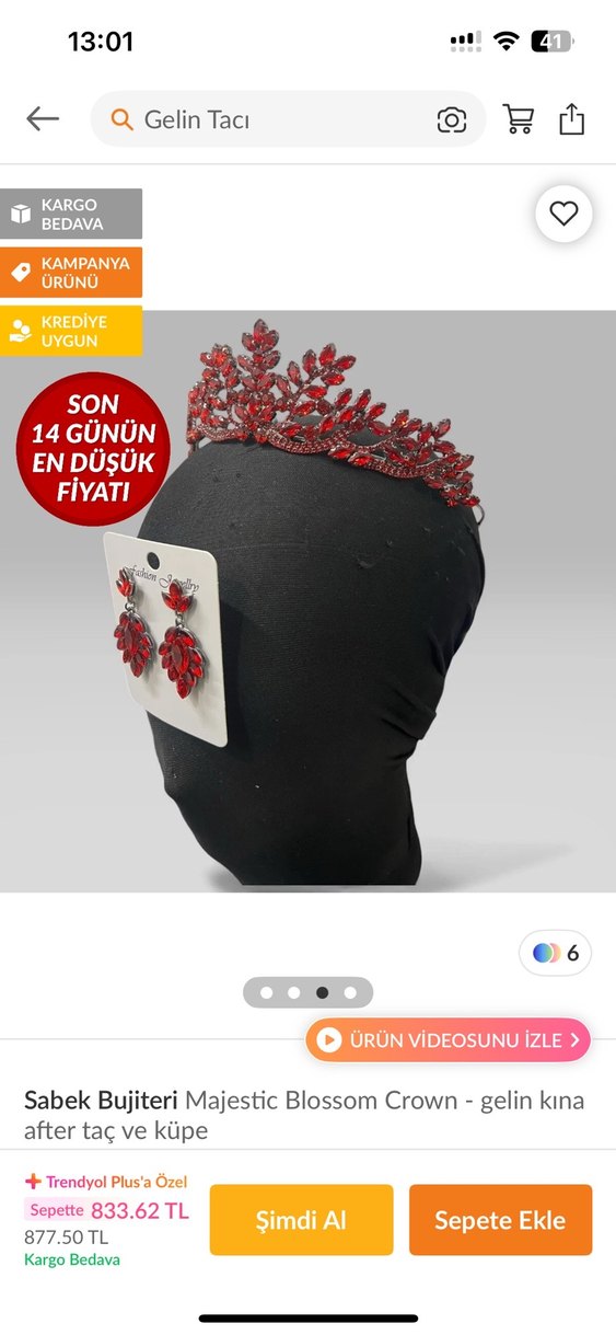 Kırmızı Kına Tacı ve Küpe Seti - Görsel 2