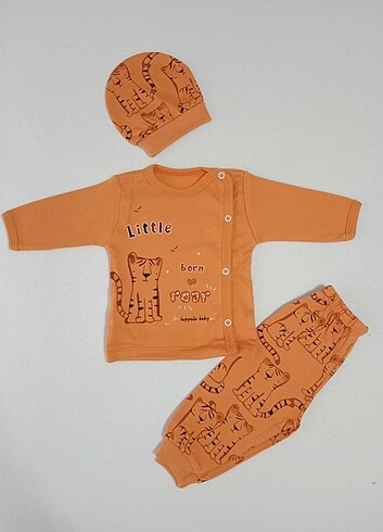 Unisex Turuncu Bebek Zıbın Set 3 Parça