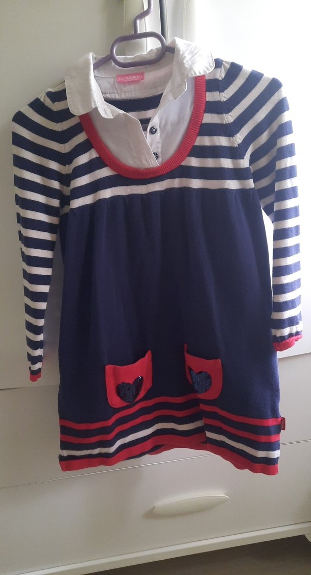 Kız Çocuk Çizgili Triko Elbise - Görsel 2