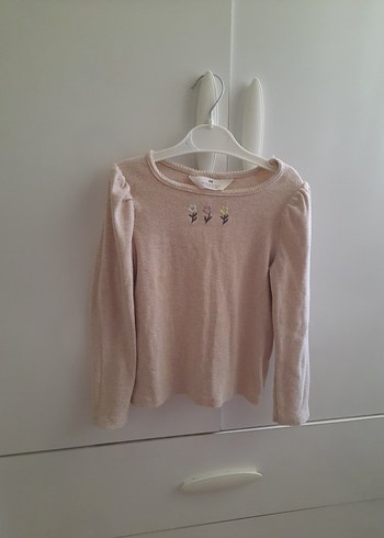 H&M Nakışlı Bej Kız Çocuk Uzun Kollu Triko