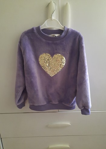 H&M Kız Çocuk Mor Nakışlı Sweatshirt