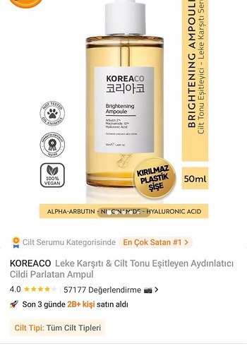 KOREACO leke karşıtı cilt tonu eşitleyici serum