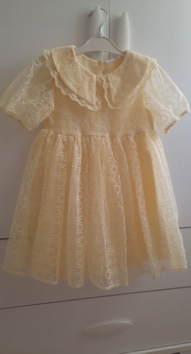 Kız Çocuk sarı Dantel Nakışlı Elbise - Görsel 3