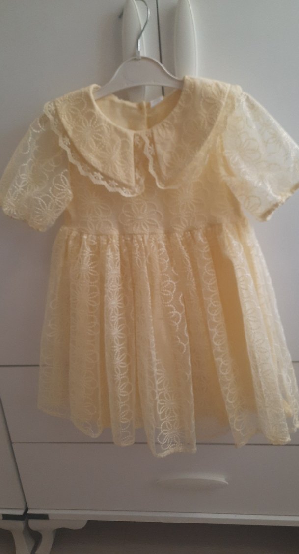 Kız Çocuk sarı Dantel Nakışlı Elbise - Görsel 4