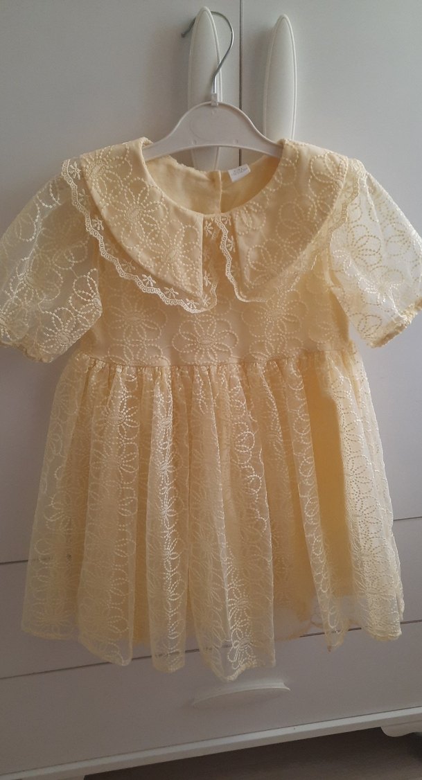 Kız Çocuk sarı Dantel Nakışlı Elbise - Görsel 2