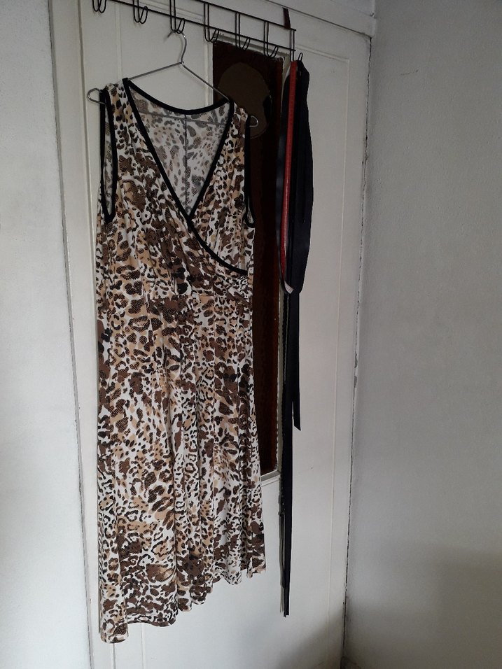 Leopar Desenli V yaka elbise - Görsel 2