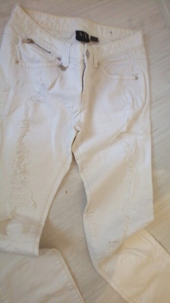 s Beden Armani kanvas yırtık eskitme beyaz pantolon 