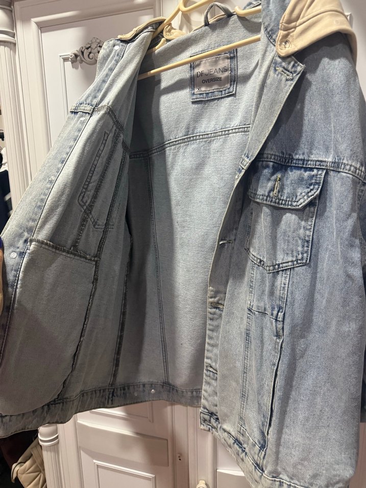 Düğmeli Gri Denim Kadın kot Ceket - Görsel 4