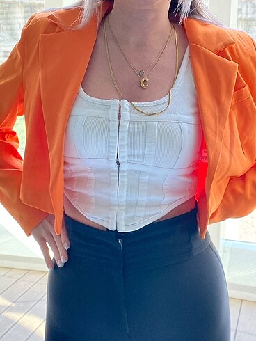 40 Beden turuncu Renk Crop Blazer Ceket