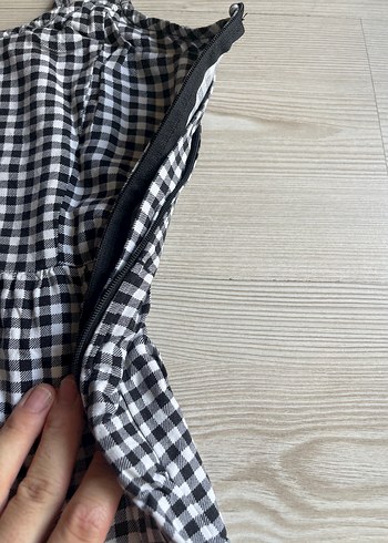 Düğmeli Siyah Beyaz Kareli Mini Elbise H&M - Görsel 4