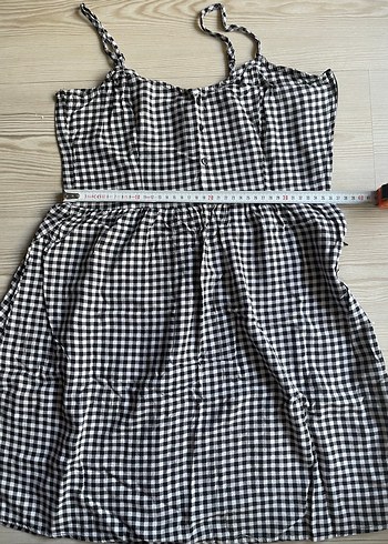 Düğmeli Siyah Beyaz Kareli Mini Elbise H&M - Görsel 3