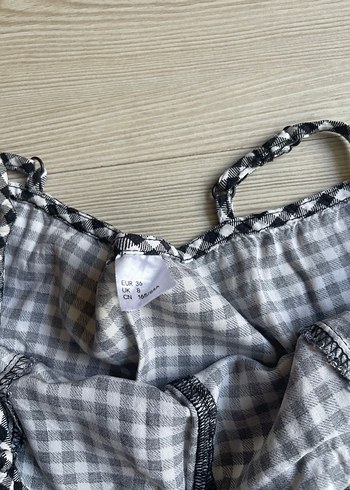 Düğmeli Siyah Beyaz Kareli Mini Elbise H&M - Görsel 5