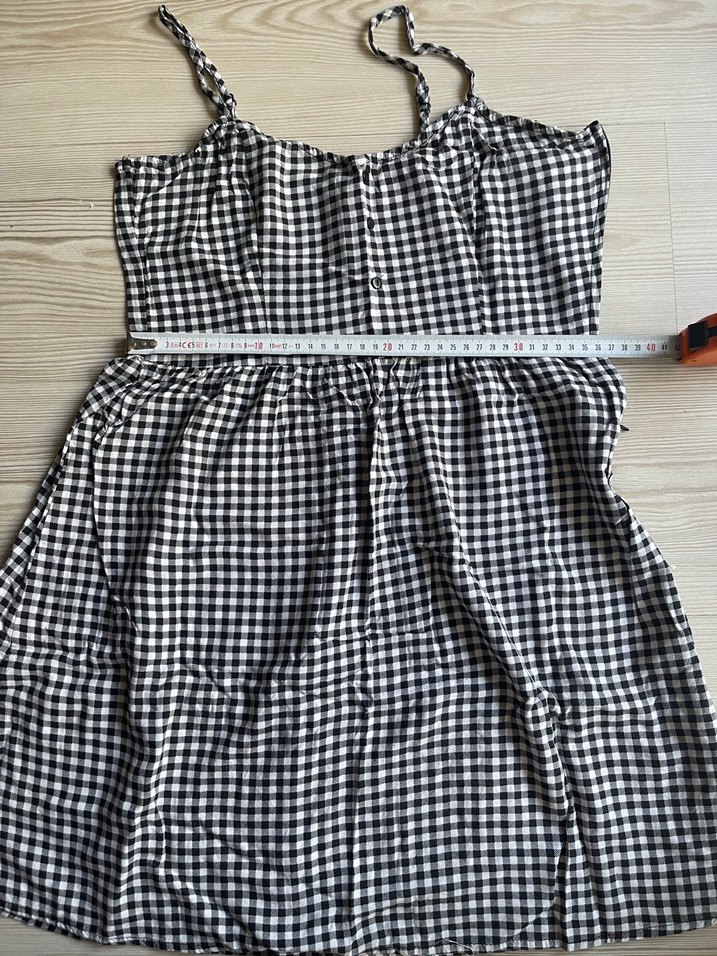 Düğmeli Siyah Beyaz Kareli Mini Elbise H&M - Görsel 3