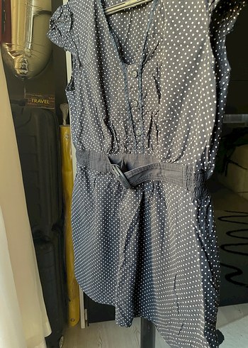 Düğmeli Puantiyeli Kemerli Gri hamile bluz - Görsel 3